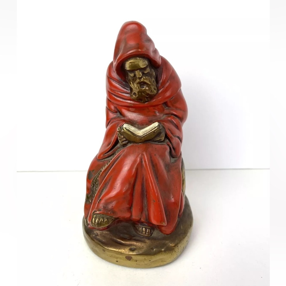 ANTIQUE FRIAR MONK ARMOR BRONZE CLAD USA STATUE SCULPTURE CHRIST PRAY BOOKEND